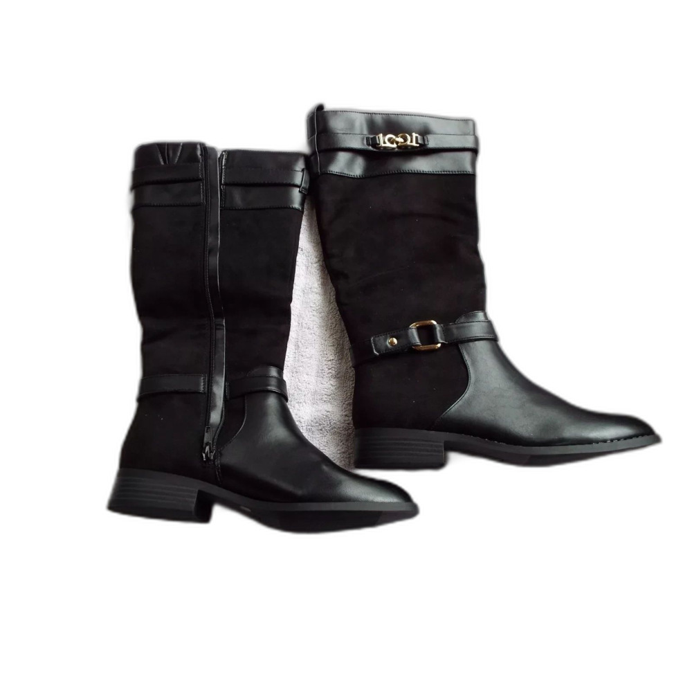 Liz Claiborne LC Roma Black Riding Boots Women's Size 8.5 M Mid Calf Gold Trim - Picture 5 of 6
